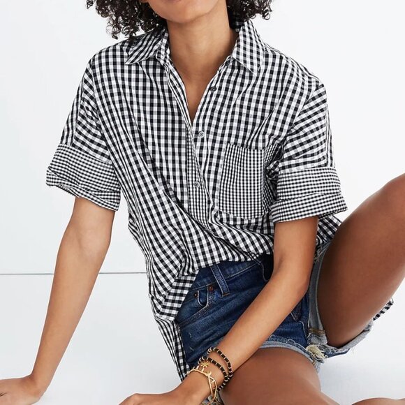 Madewell Black & White Gingham-Plaid Button-Down Shirt EUC Size XX-Small - Picture 1 of 7